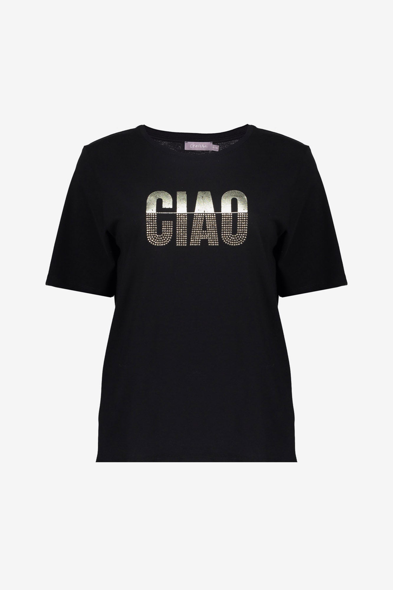 Geisha Damen-T-Shirt „Ciao“ mit goldenen Nieten