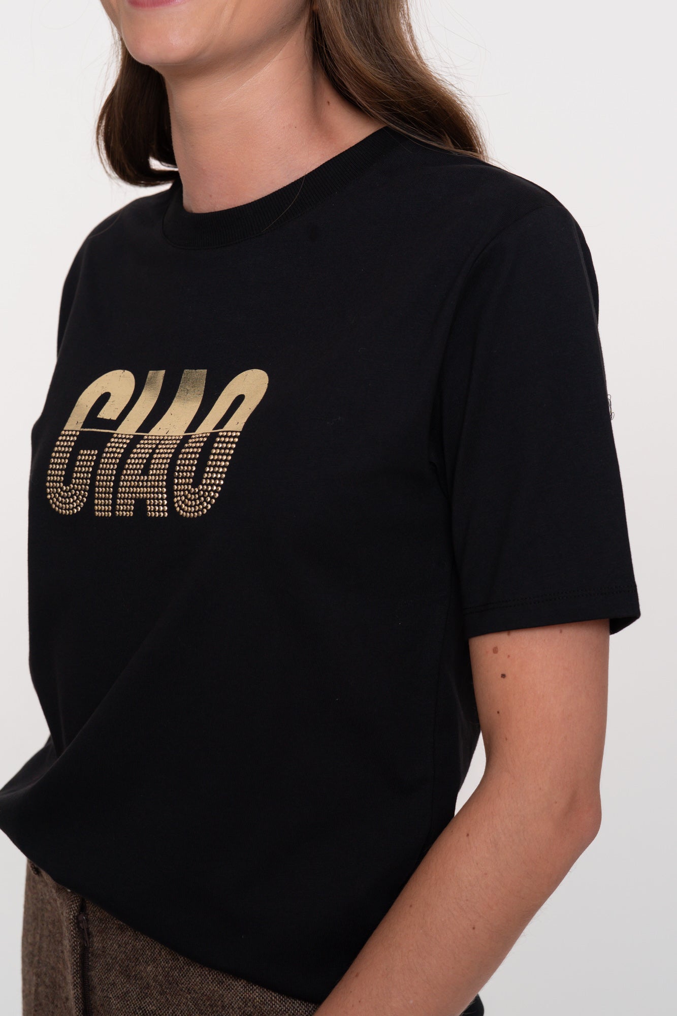 Geisha Damen-T-Shirt „Ciao“ mit goldenen Nieten