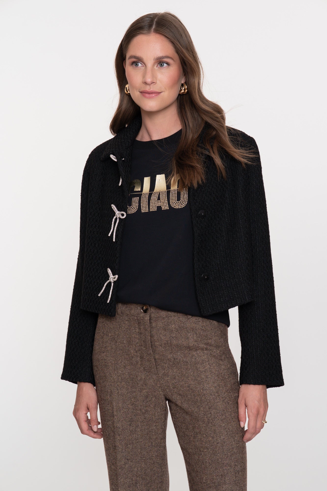 Geisha Damen-T-Shirt „Ciao“ mit goldenen Nieten
