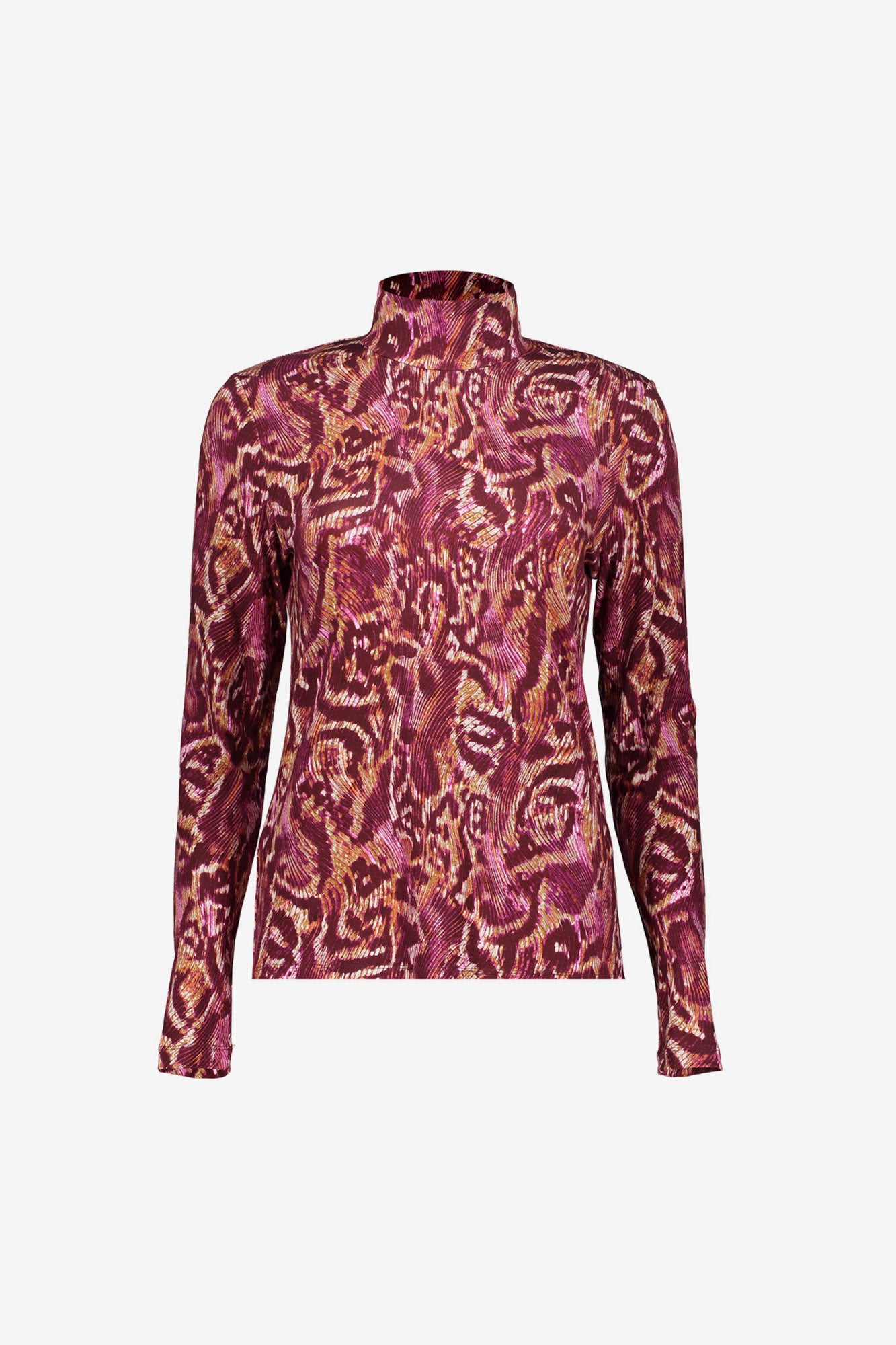 Geisha Damentop mit hohem Kragen und farbenfrohem Print