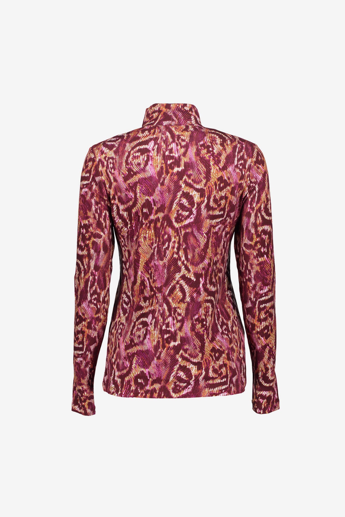 Geisha Damentop mit hohem Kragen und farbenfrohem Print