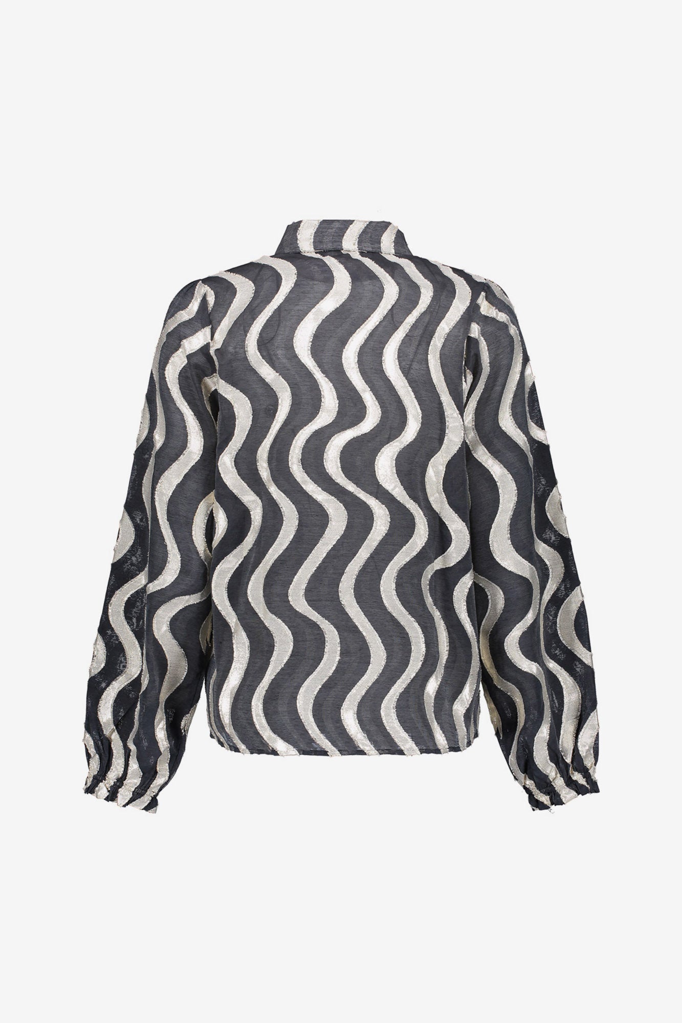 Geisha Damenbluse in Schwarz mit Metallic-Wellenprint und Glanzeffekt