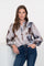 Geisha Damenbluse in Grau mit Aquarell-Blumenmuster und Glanzeffekt