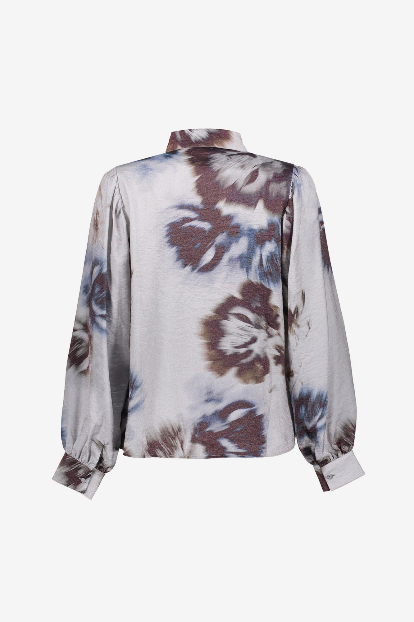 Geisha Damenbluse in Grau mit Aquarell-Blumenmuster und Glanzeffekt