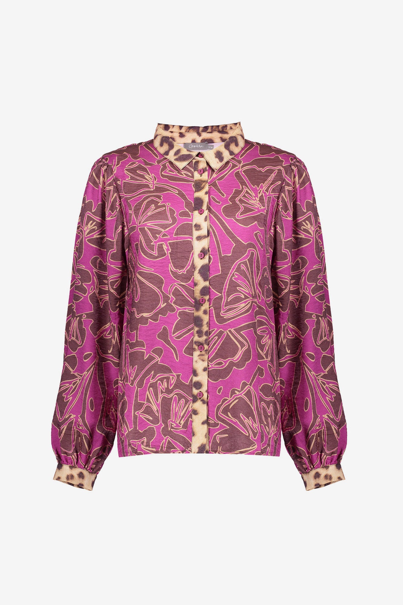 Geisha Damenbluse mit auffälligem Fuchsia-Print und Leo-Details
