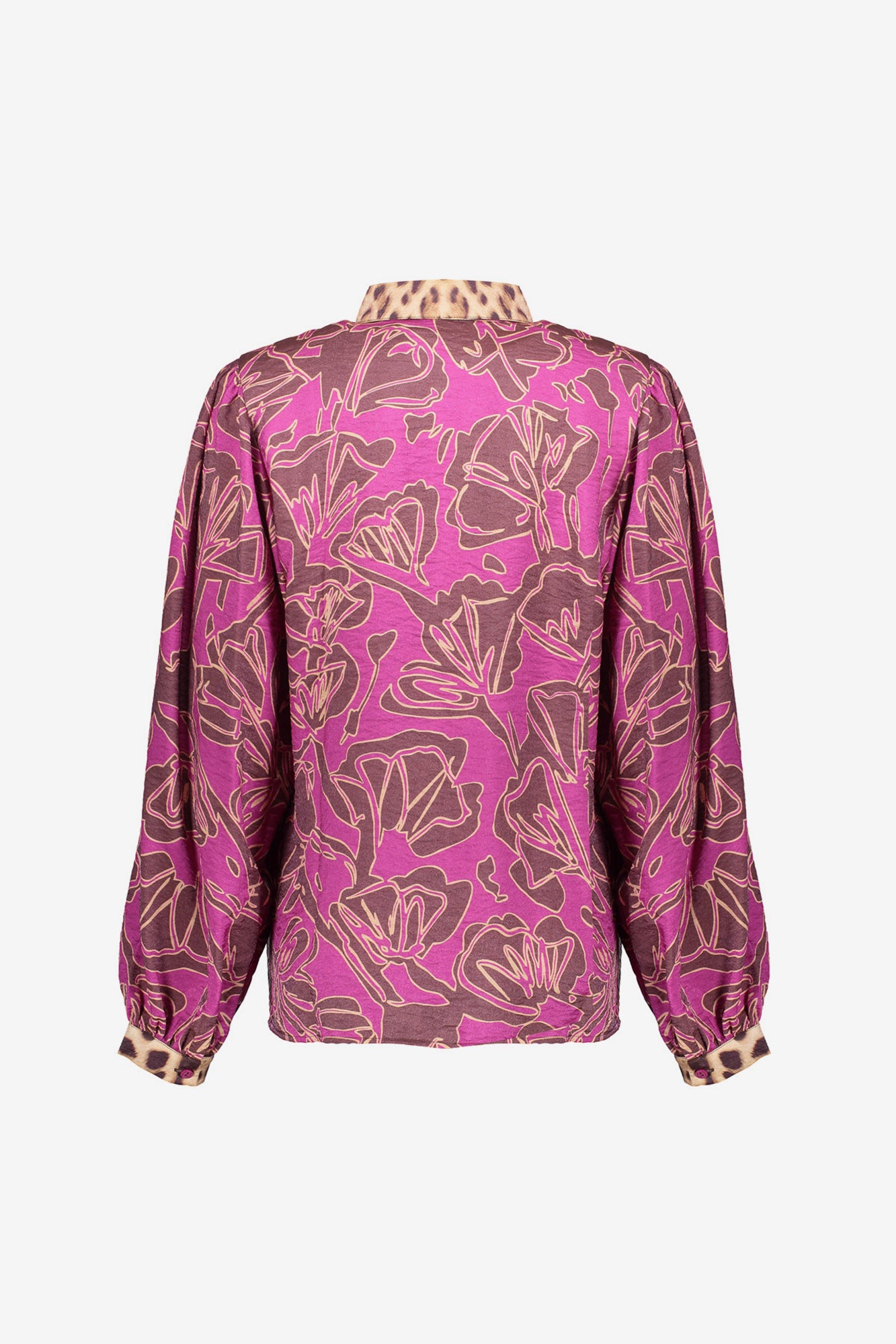 Geisha Damenbluse mit auffälligem Fuchsia-Print und Leo-Details