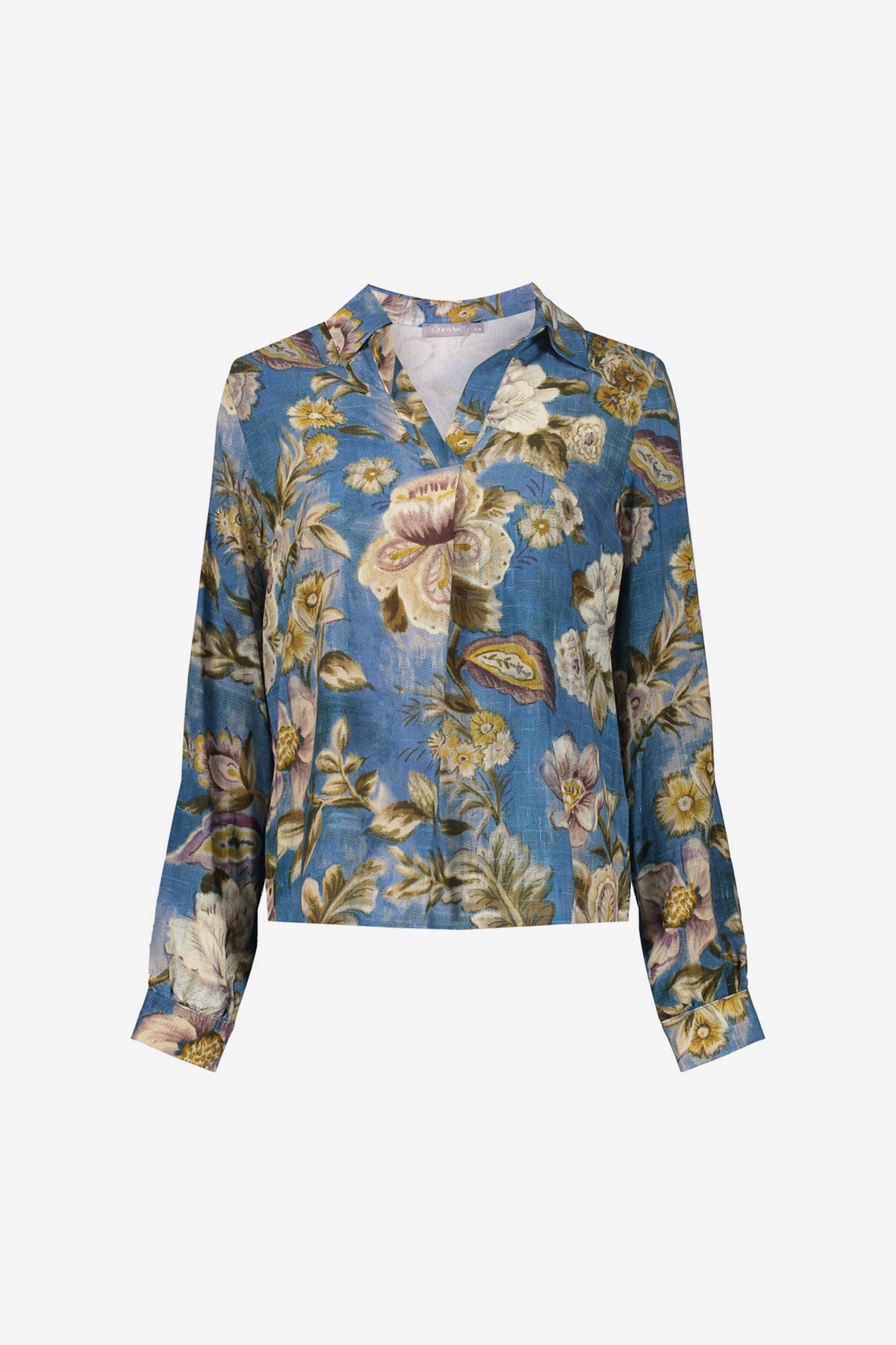 Geisha Damenbluse mit Blumendesign in Blautönen