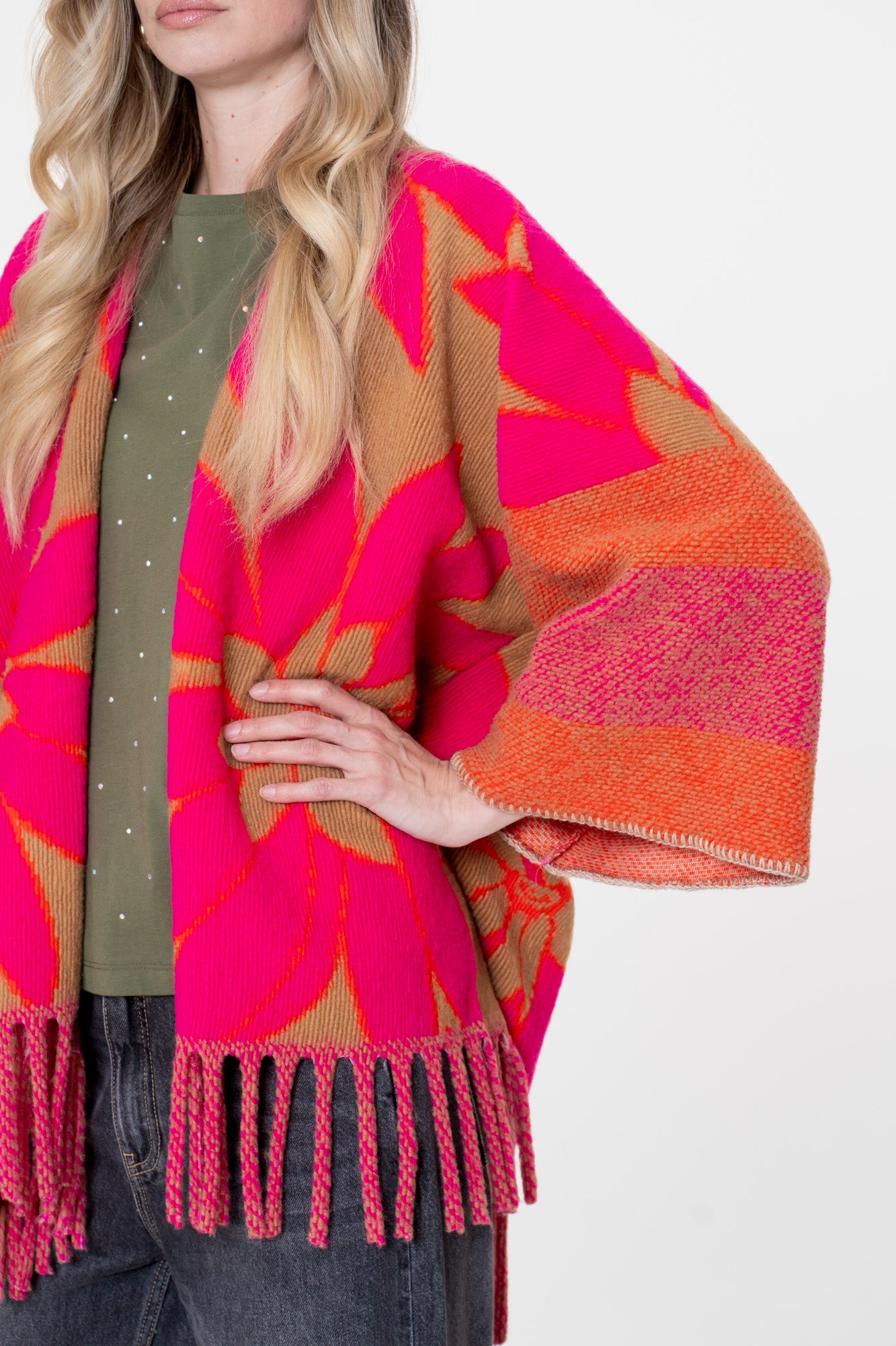 Geisha Damen bunter Poncho mit Fransen