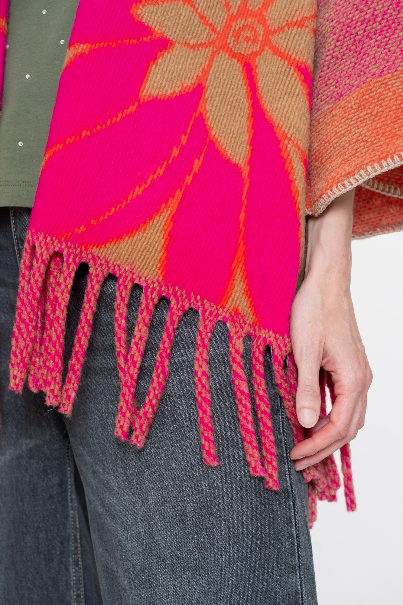 Geisha Damen bunter Poncho mit Fransen