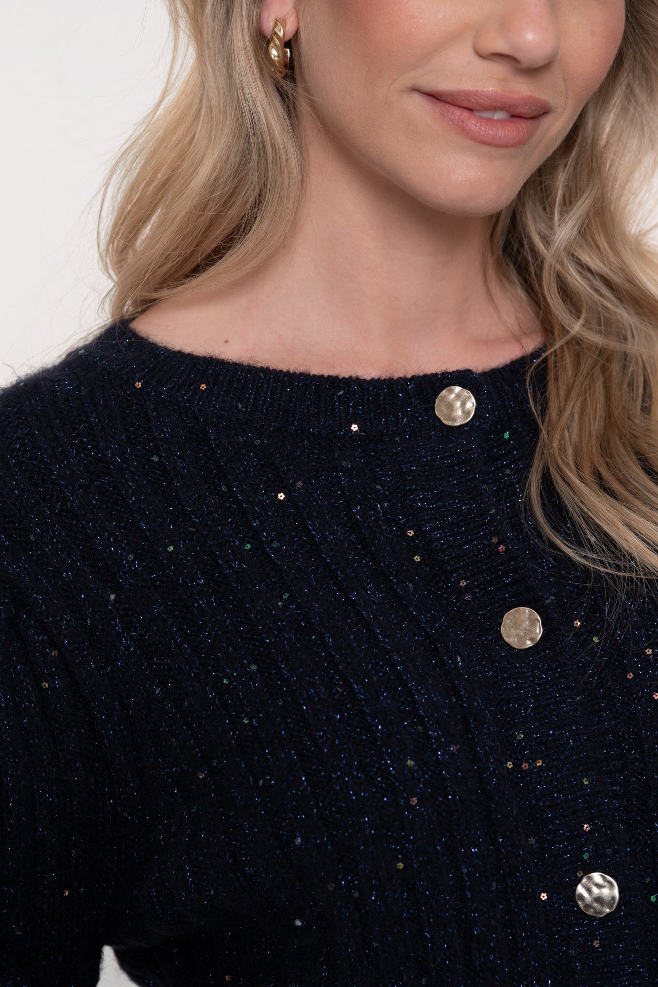 Geisha Damenstrickjacke in Navy mit goldenen Knöpfen und Glitzer-Detail