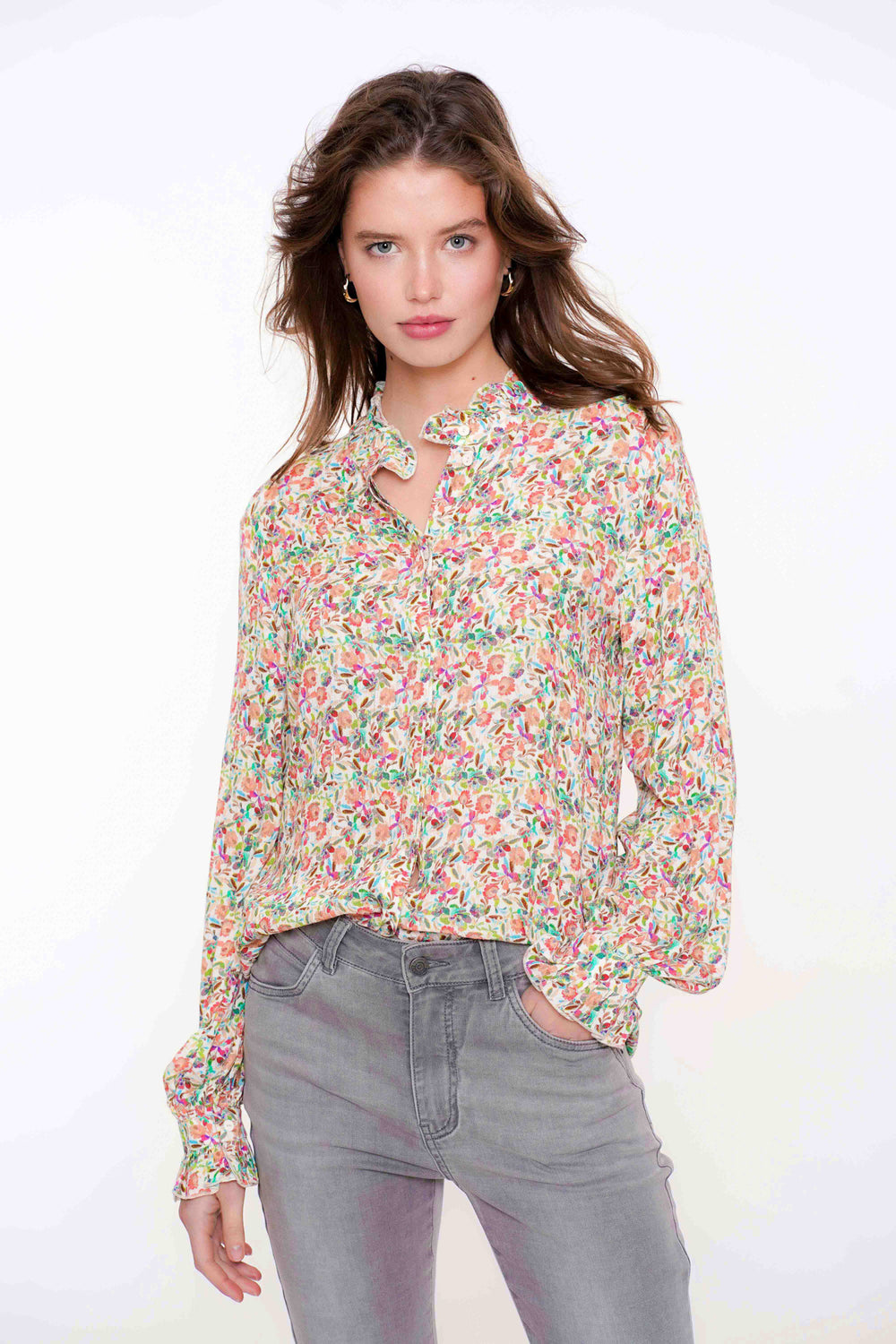 Geisha Fashion Damenbluse Blumenprint Rüschen