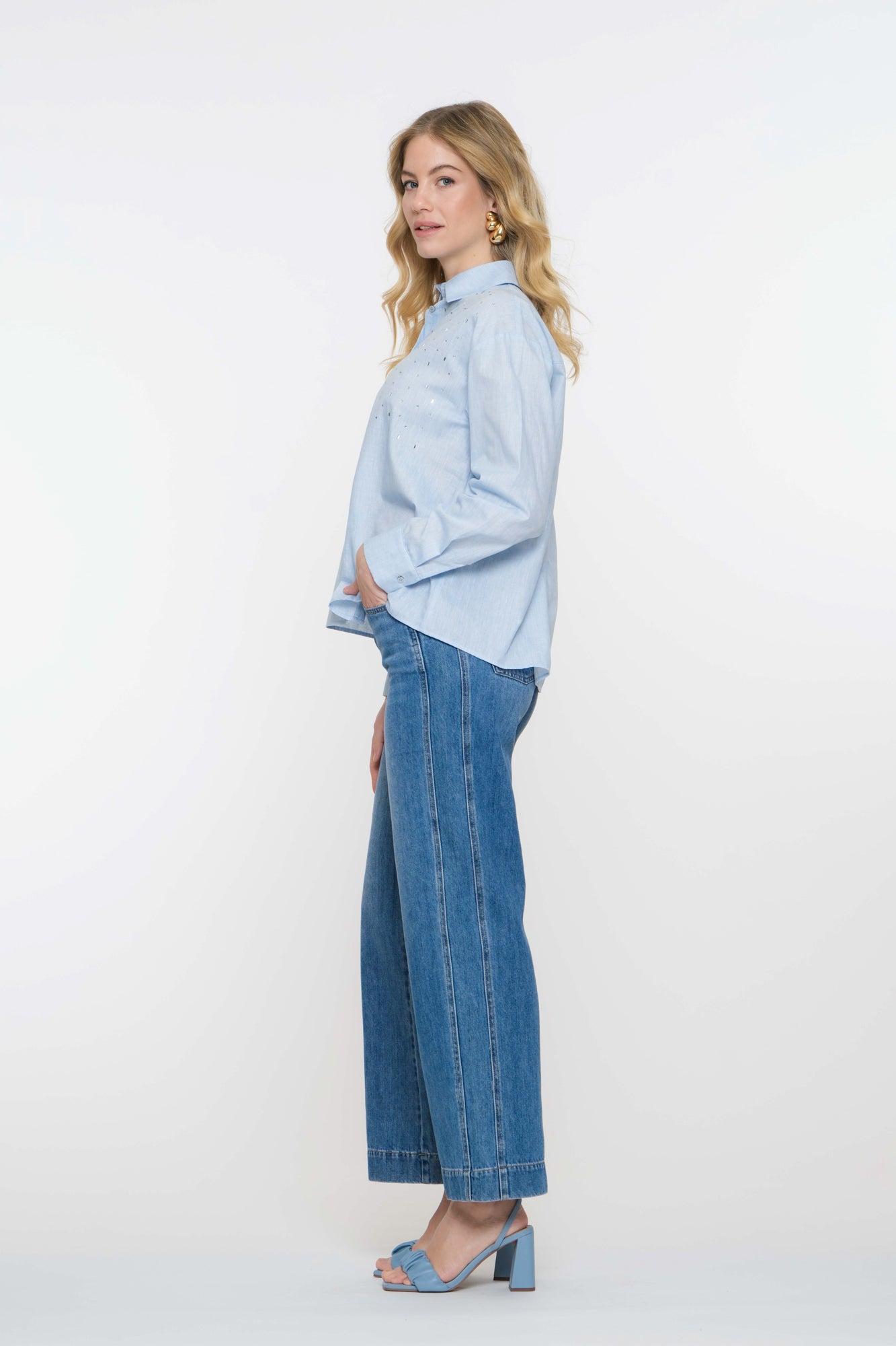 Geisha Fashion Damen Wide Leg Jeans mit Stickdetails