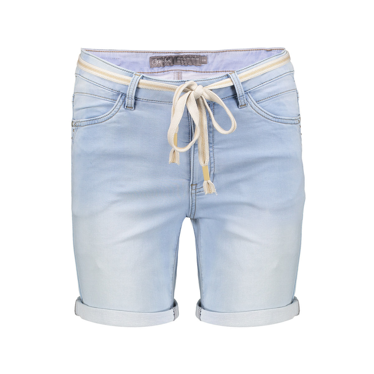 Geisha Fashion: Woman modeling shirt and shorts, white background. Text: Wish For Summer.
