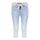 Geisha Fashion: Woman stands wearing patterned top, blue jeans.
