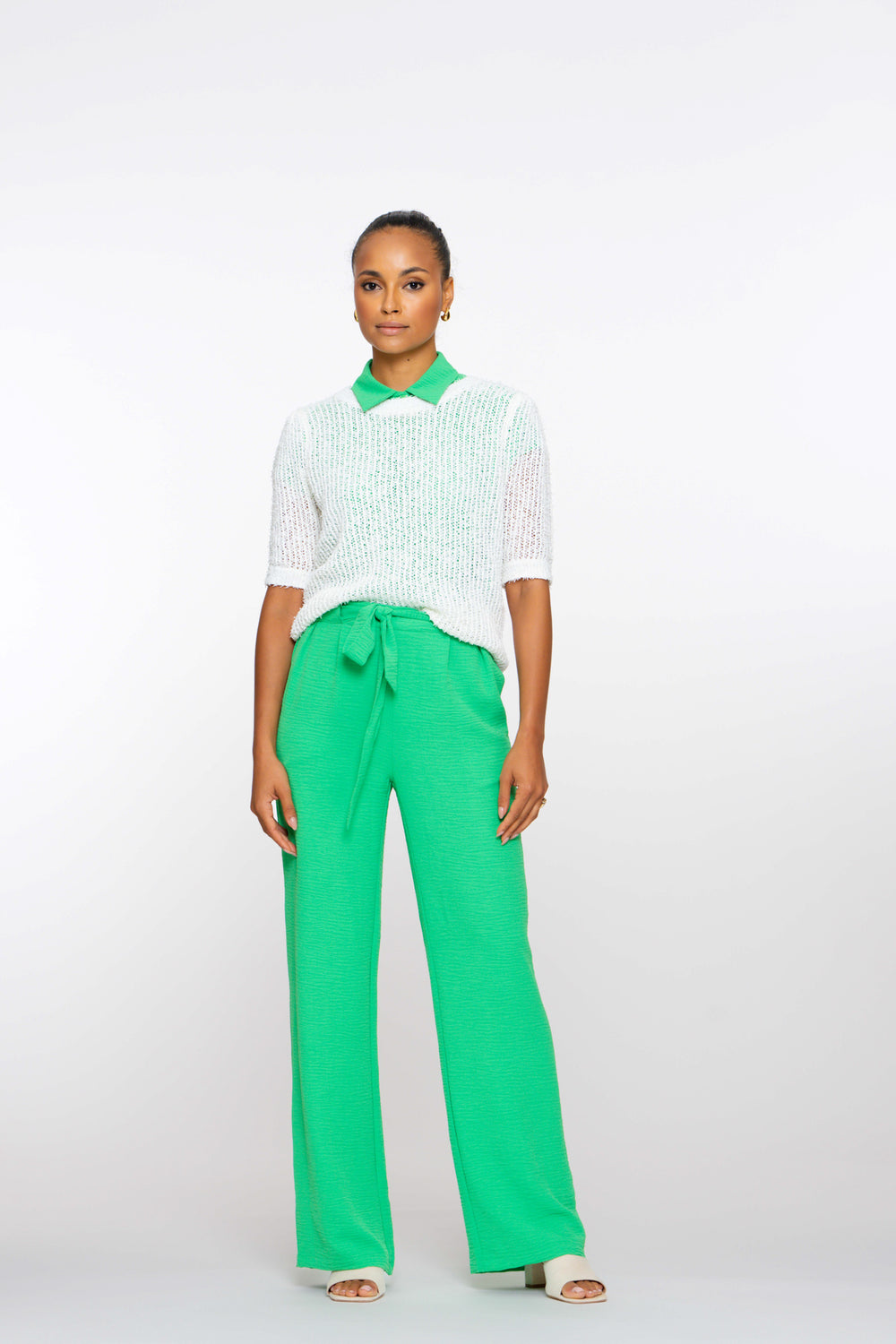 Geisha Fashion Damen Crinkle Hose mit Stoffgürtel