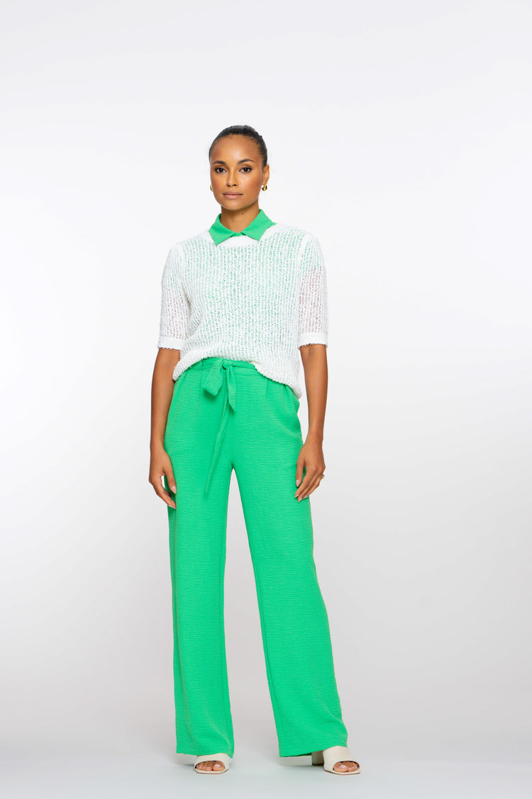 Geisha Fashion Damen Crinkle Hose mit Stoffgürtel