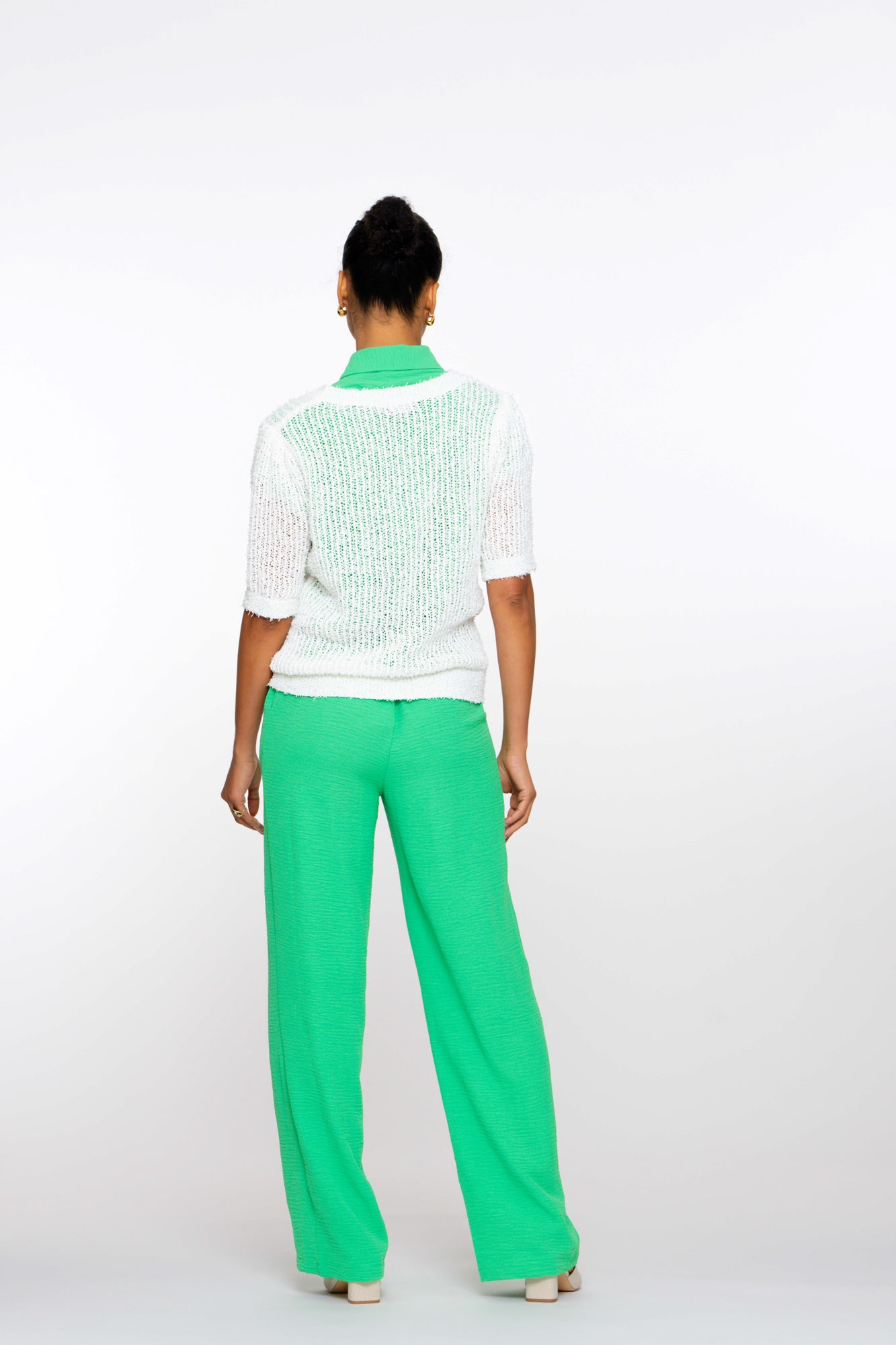 Geisha Fashion Damen Crinkle Hose mit Stoffgürtel