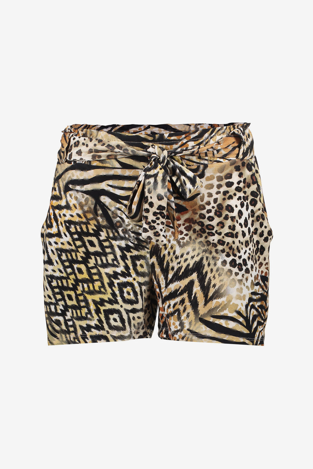 Geisha dames tricot short met print en ceintuur