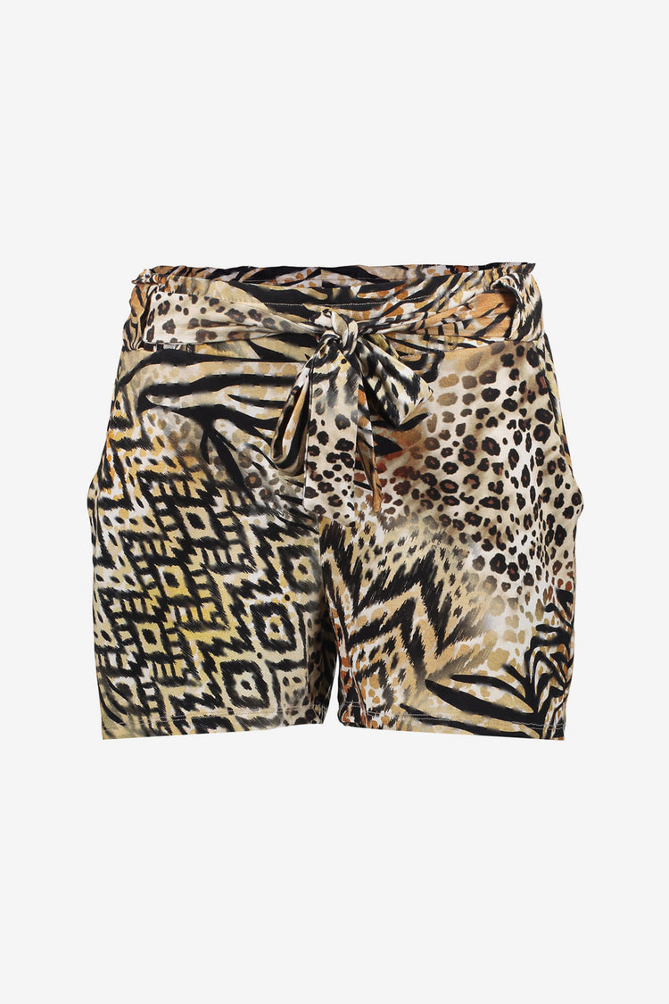Geisha dames tricot short met print en ceintuur