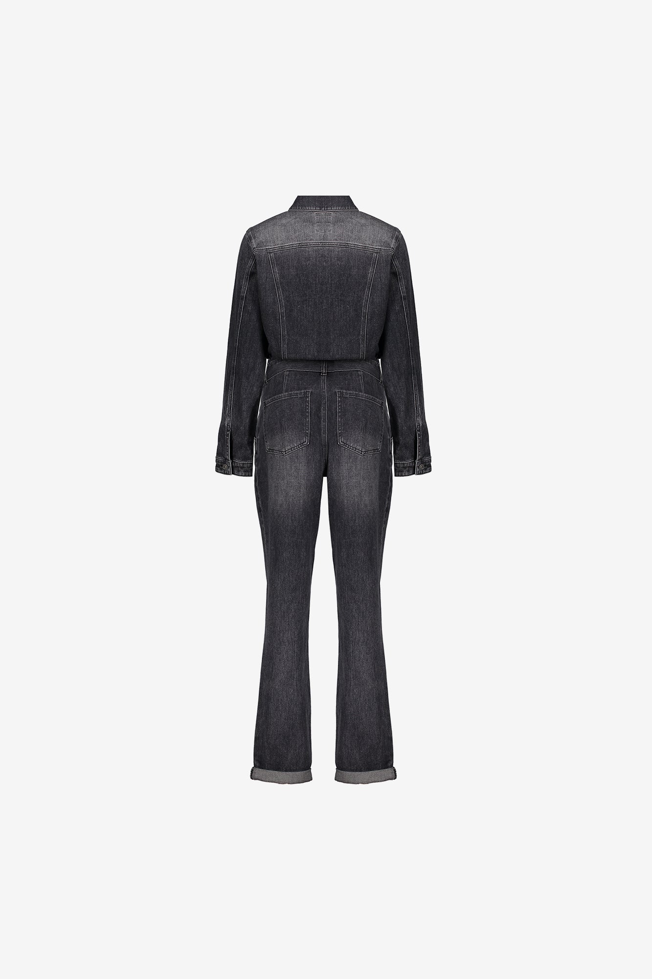 Geisha Damen-Grauer Denim-Jumpsuit mit Gürtel