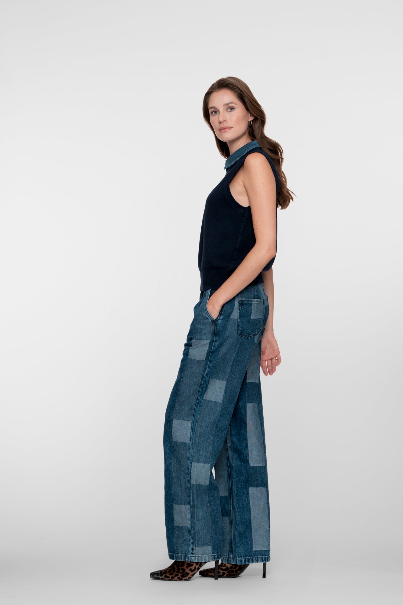 Geisha Damen Jeans mit weitem Bein und Patchwork