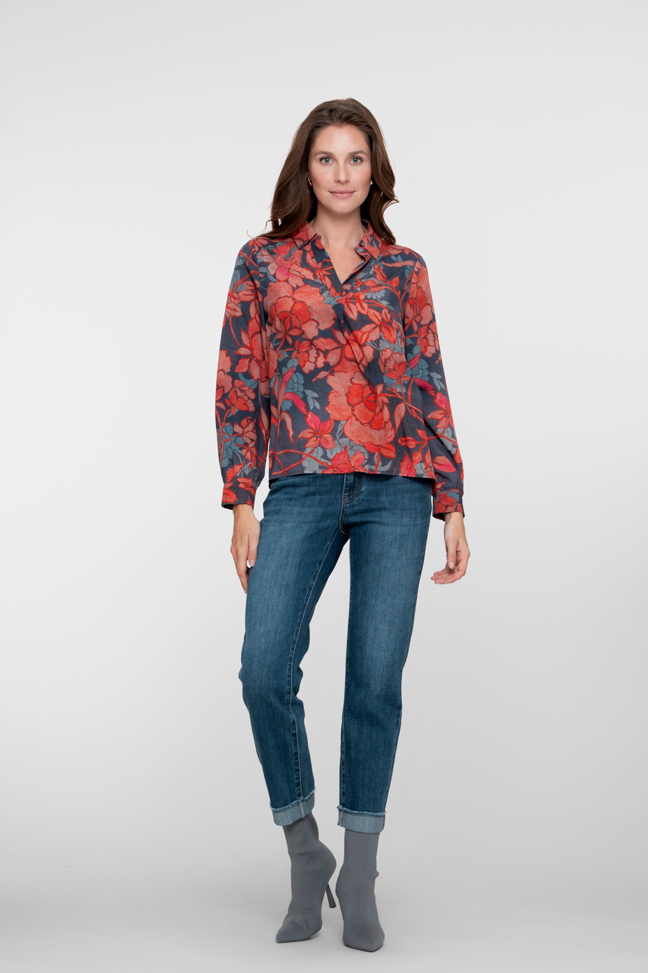 Geisha Damen-Slim-Fit-Jeans mit umgeschlagenen Hosenbeinen