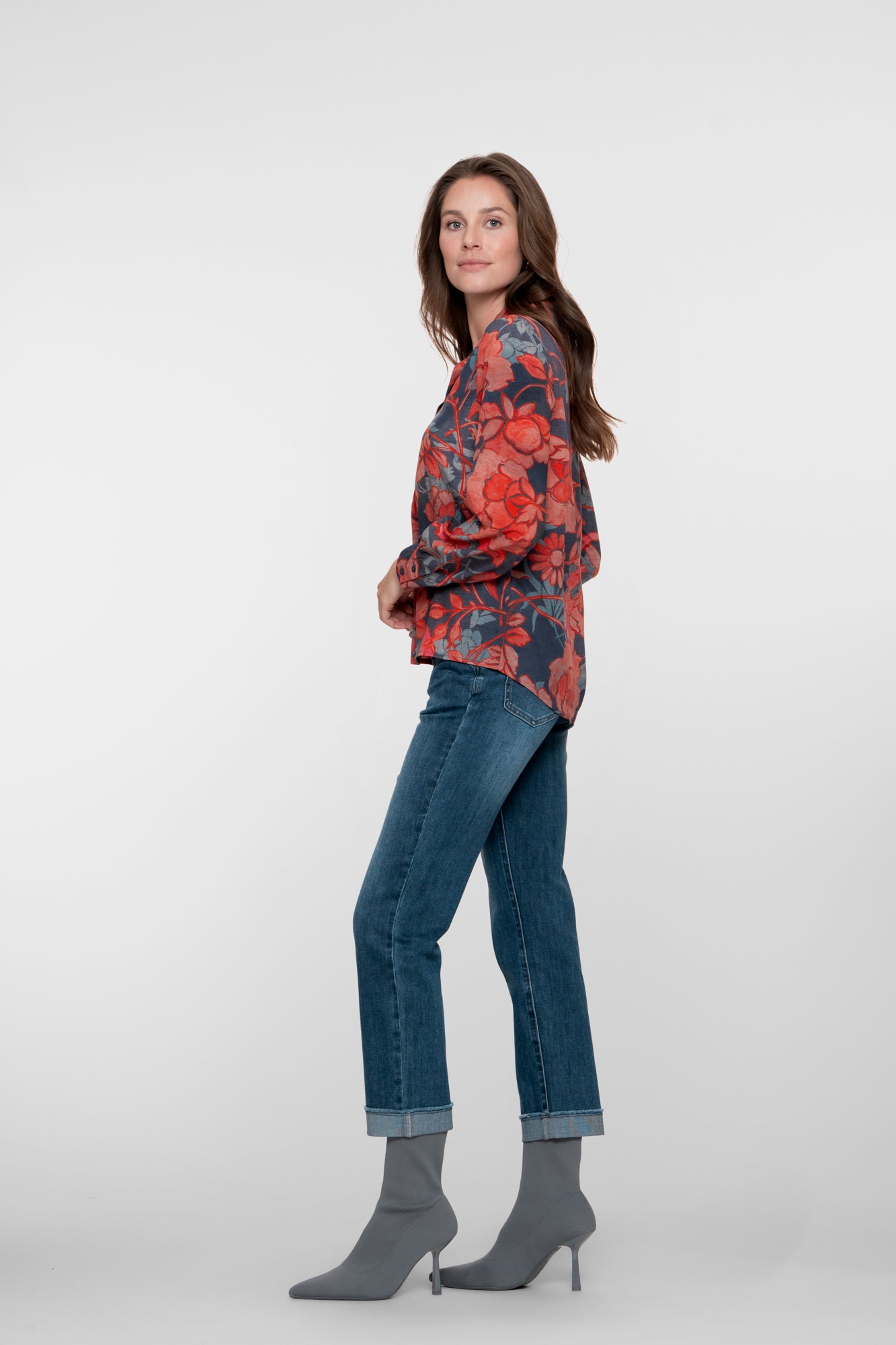 Geisha Damen-Slim-Fit-Jeans mit umgeschlagenen Hosenbeinen