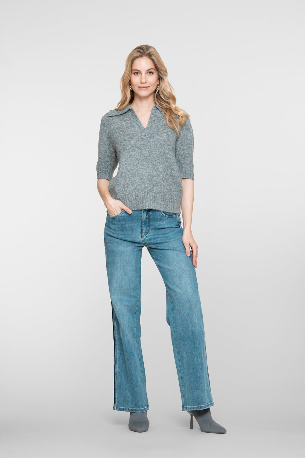 Geisha Damen-Wide-Leg-Jeans mit Seitenstreifen