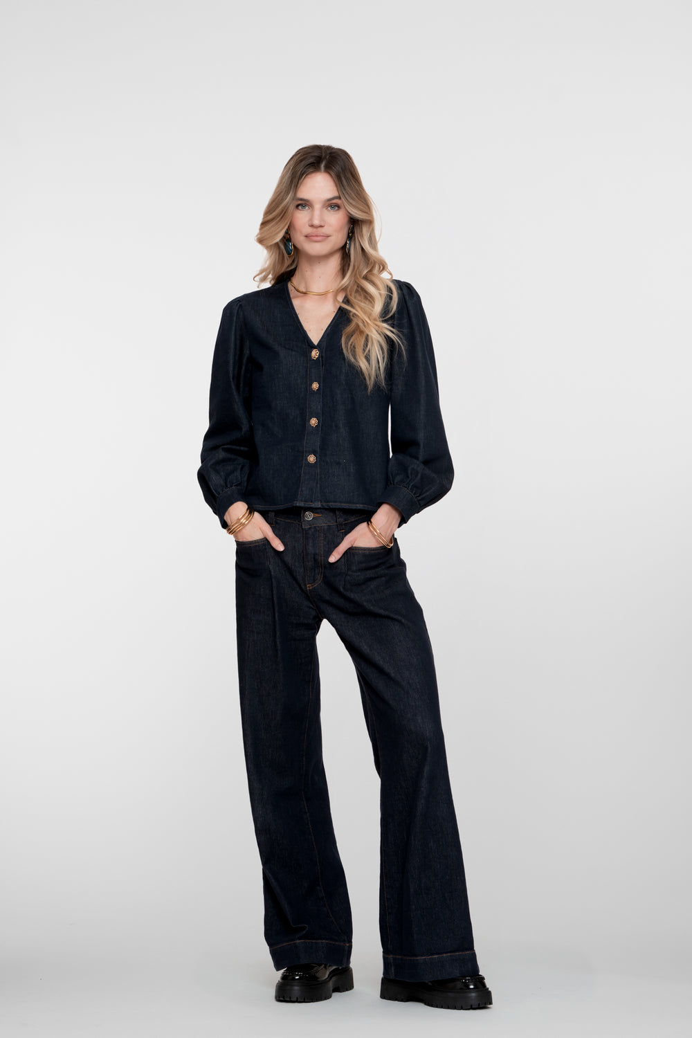 Geisha Damen-Klassische Flared-Denim-Jeans