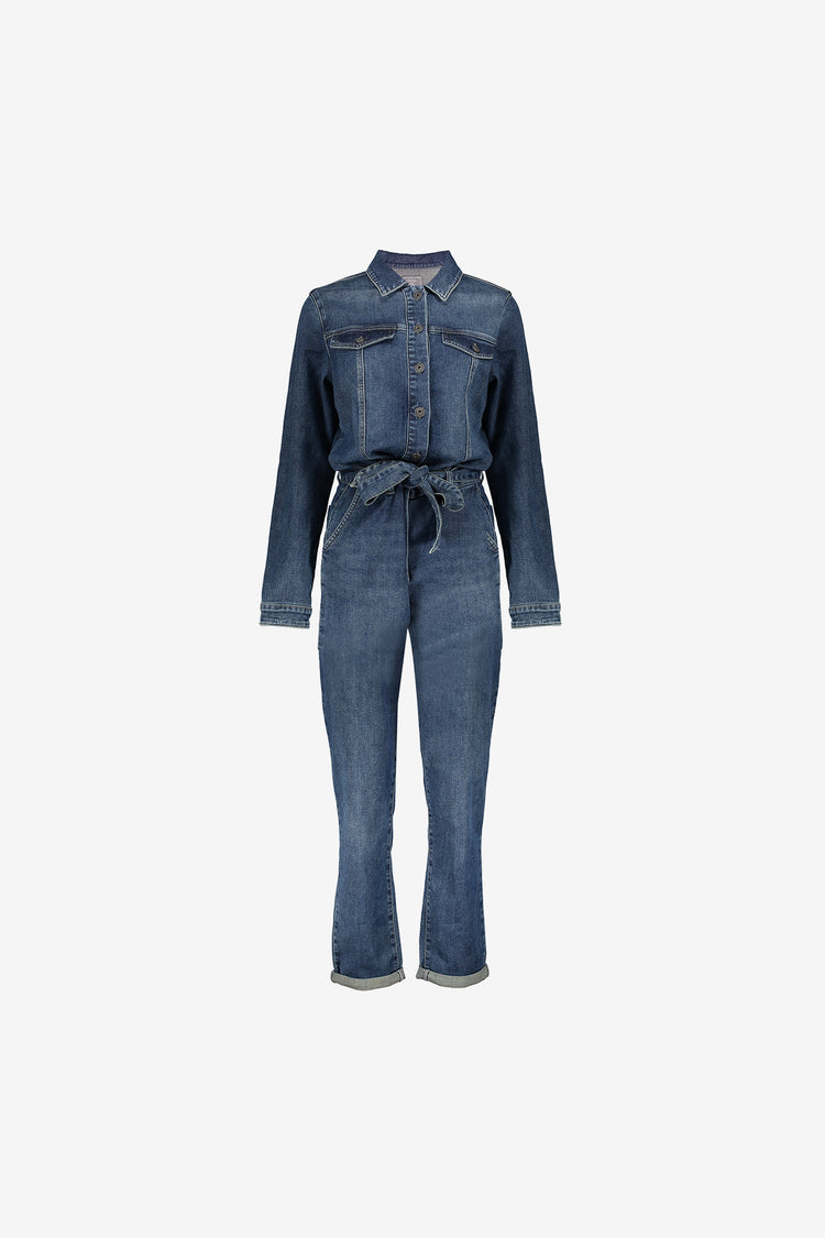 Geisha Damen-Denim-Jumpsuit mit Gürtel