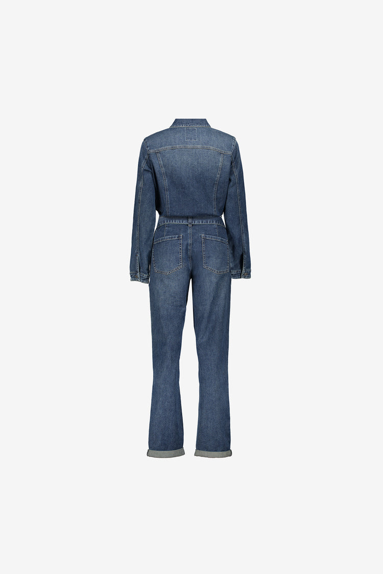 Geisha Damen-Denim-Jumpsuit mit Gürtel