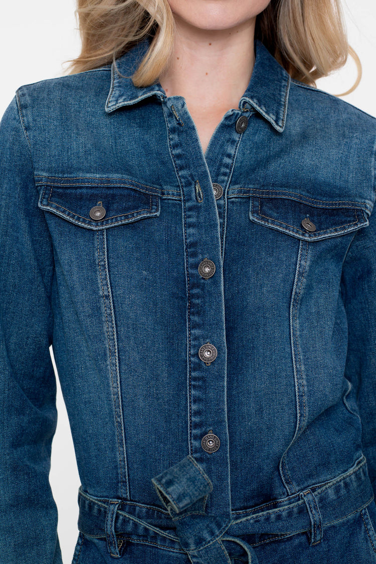 Geisha Damen-Denim-Jumpsuit mit Gürtel