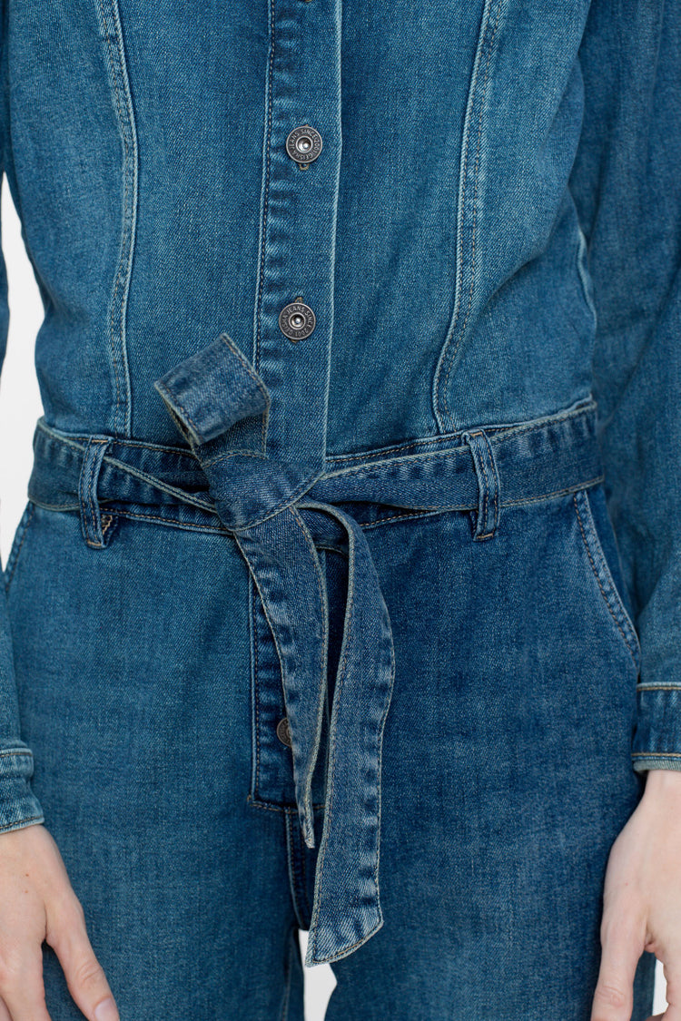 Geisha Damen-Denim-Jumpsuit mit Gürtel