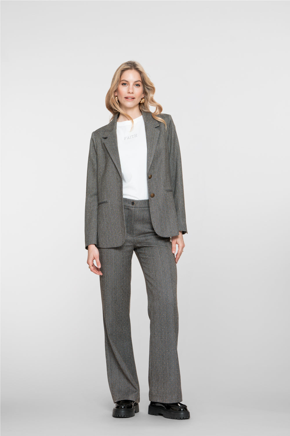 Geisha Damen-Hose mit Fischgrätenmuster und Glitzersteinen