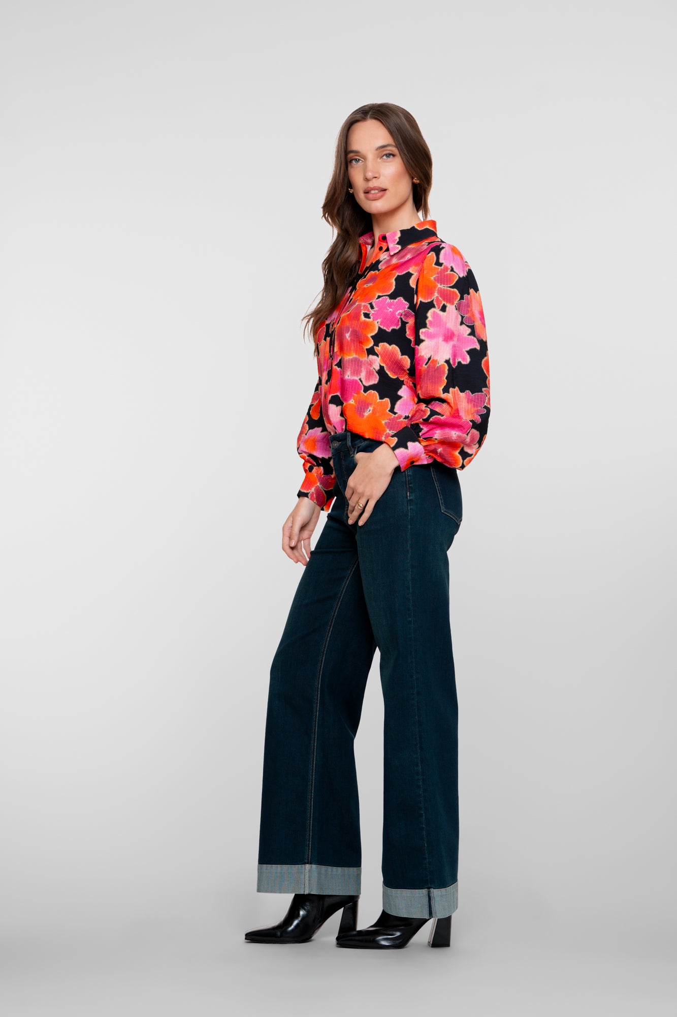 Geisha Damen-Wide-Leg-Jeans mit Umschlag