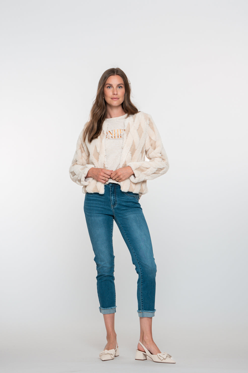 Geisha Damen-7/8-Turn-up-Jeans mit Umschlag
