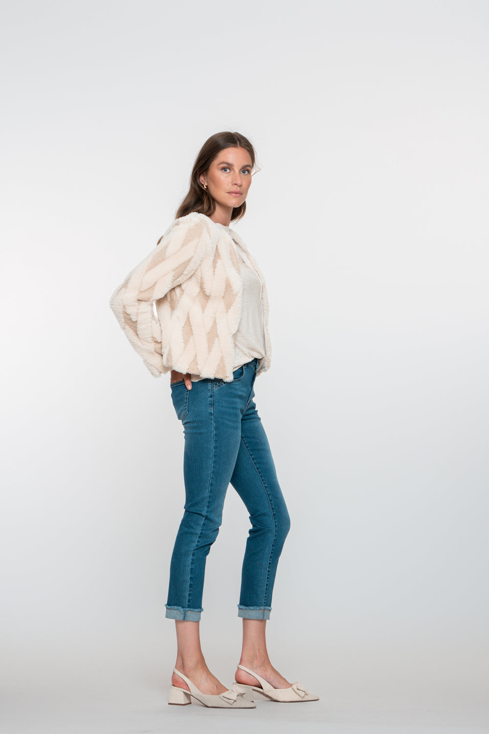 Geisha Damen-7/8-Turn-up-Jeans mit Umschlag