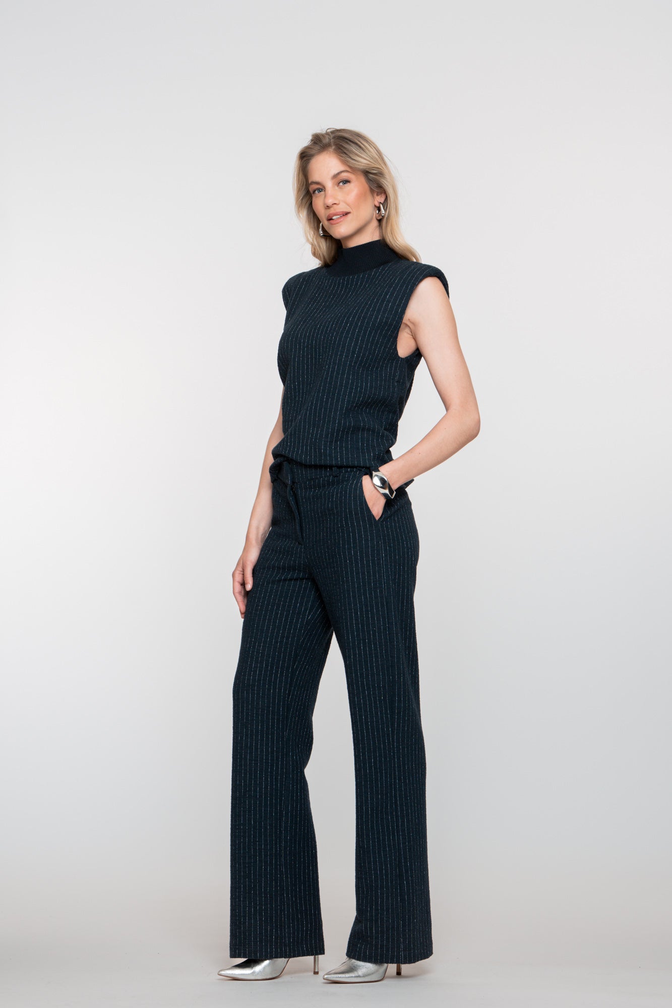Geisha Damen-High-Waist-Nadelstreifenhose
