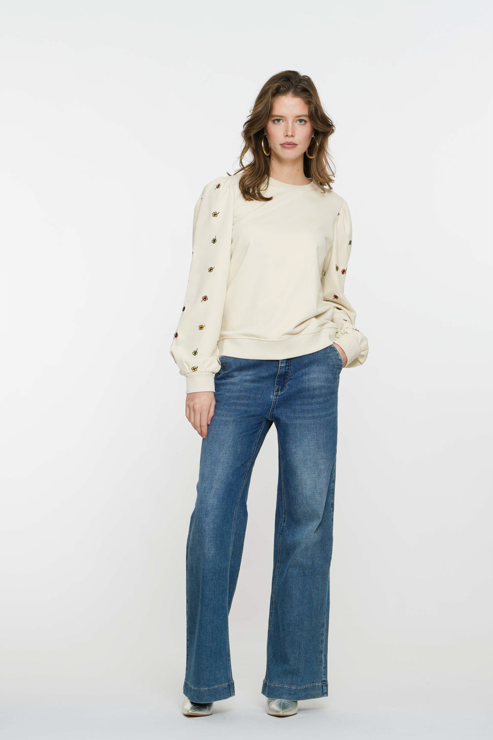 Geisha Fashion Damen Pullover mit Stickereien im Blumenmuster