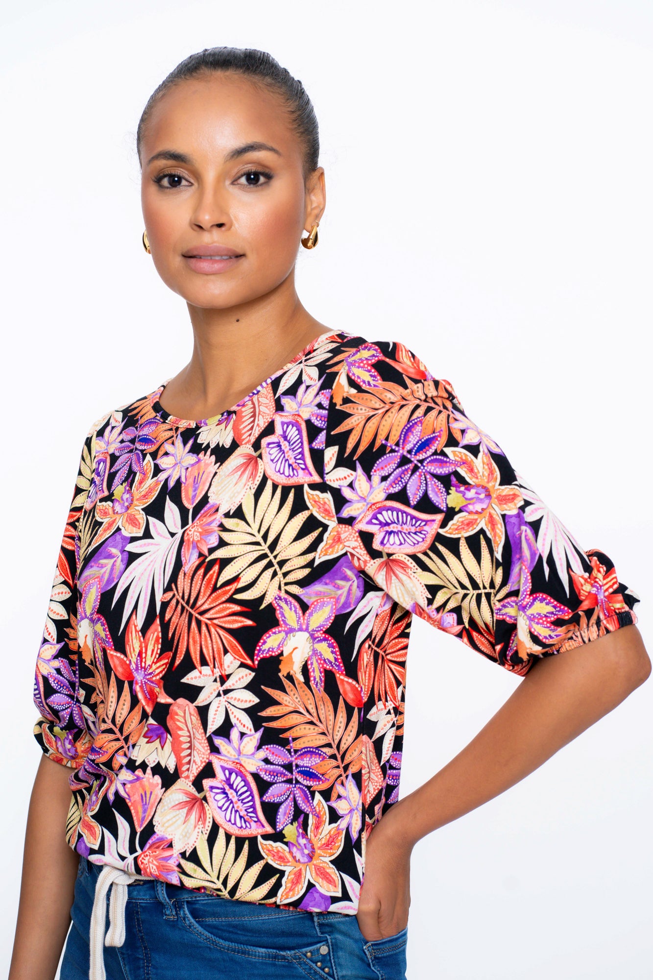 Geisha Fashion Damen T-Shirt mit 3/4-Ärmeln und Print