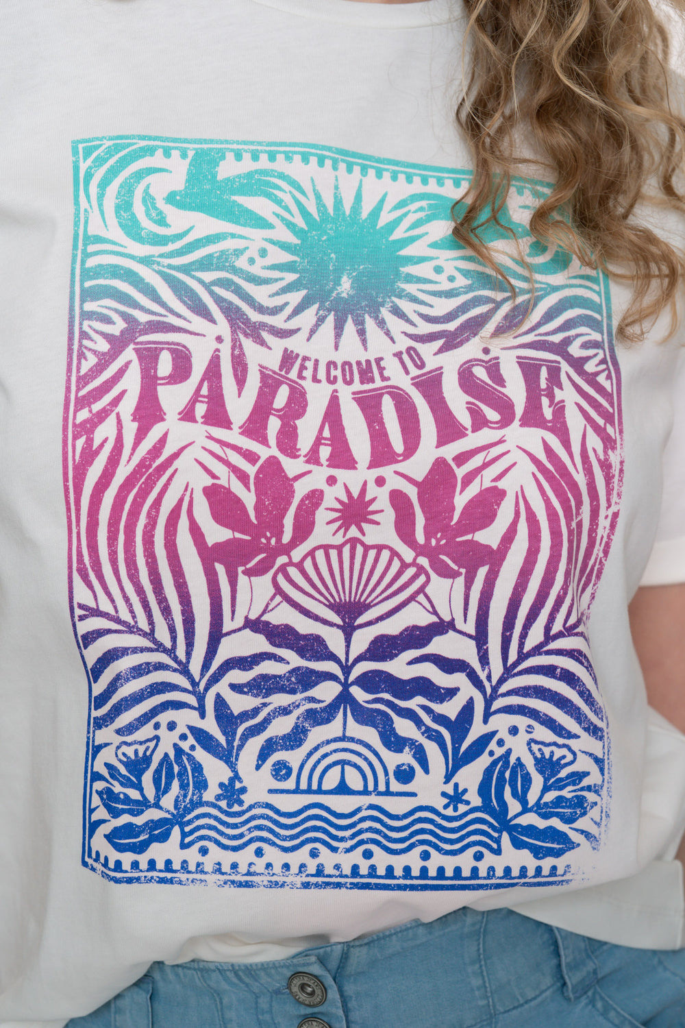 Geisha Damen Basic-T-Shirt mit buntem Print und Text