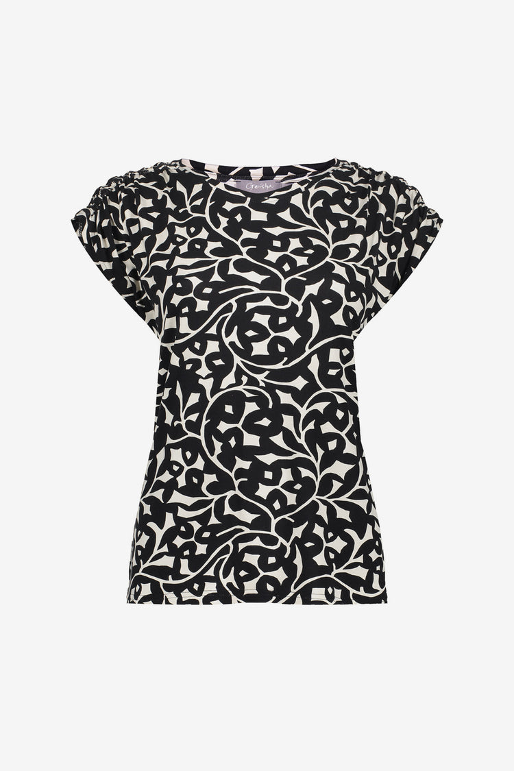 Geisha dames top met korte mouwen en paisley print