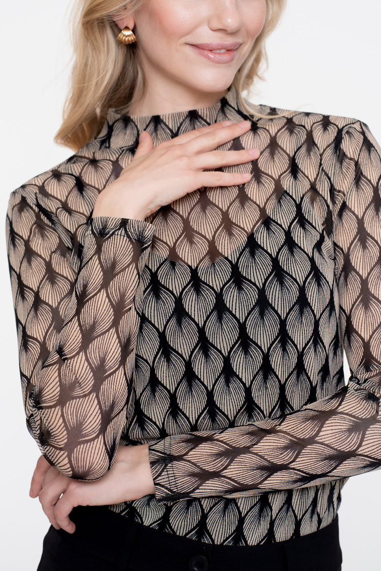 Geisha Damen-Mesh-Top mit grafischem Print