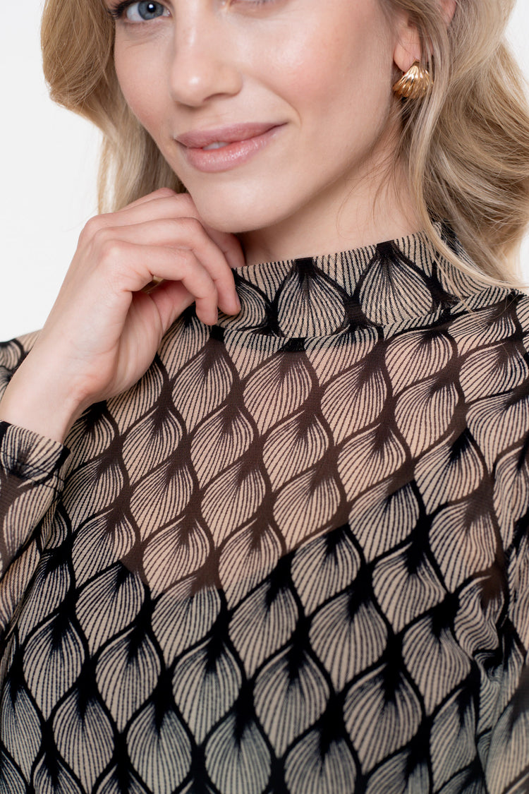 Geisha Damen-Mesh-Top mit grafischem Print