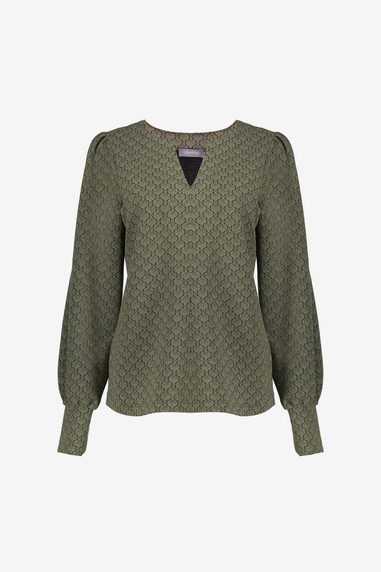 Geisha Damen-Top mit V-Ausschnitt und Jacquardmuster
