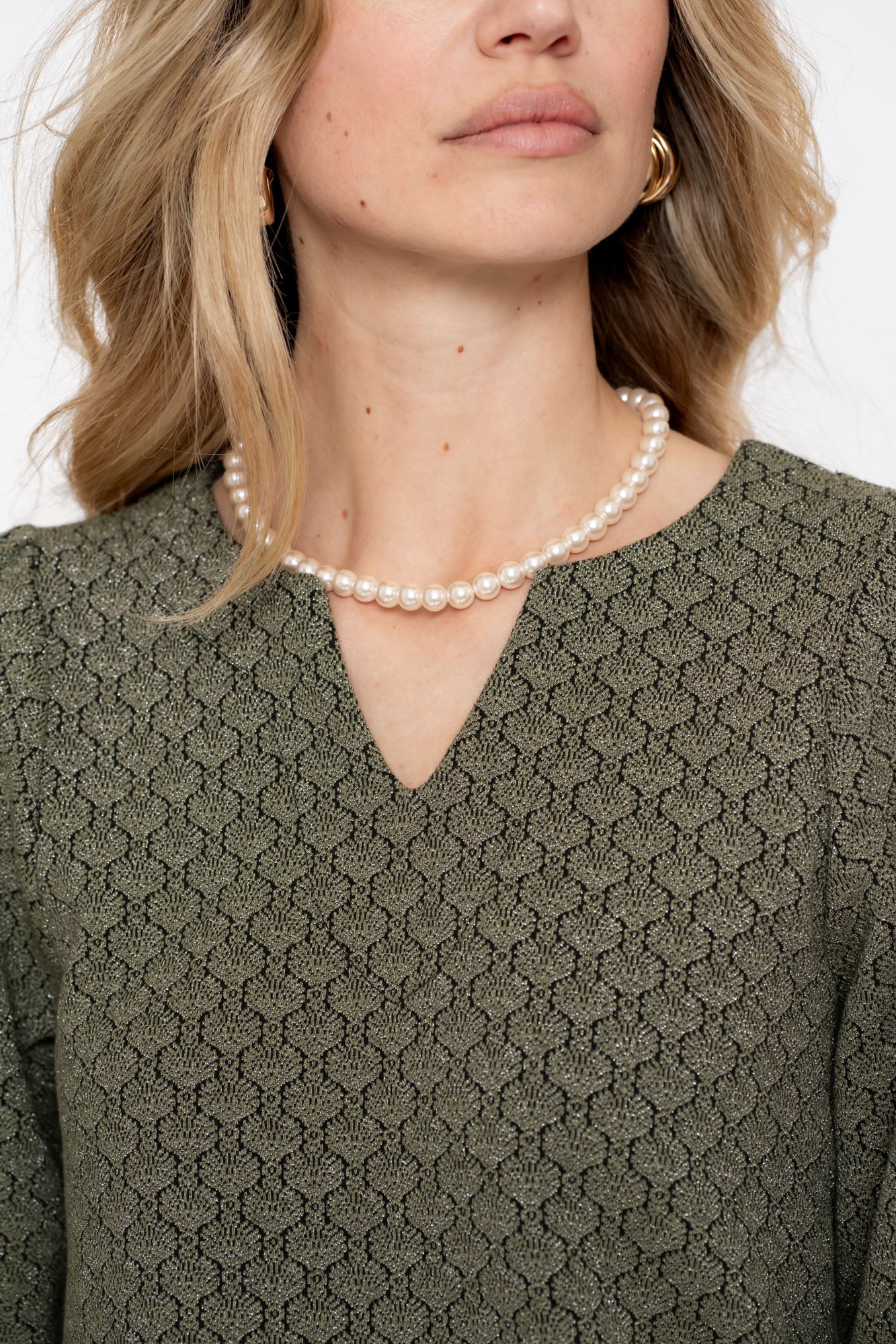 Geisha Damen-Top mit V-Ausschnitt und Jacquardmuster