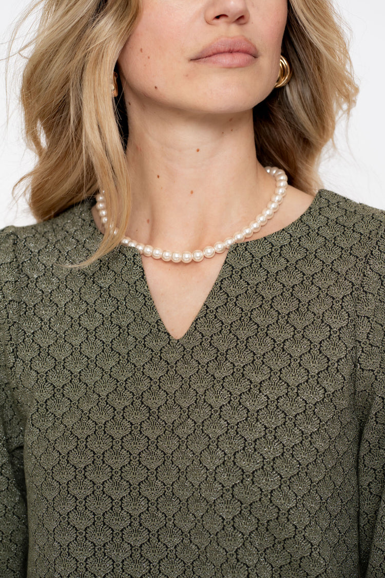 Geisha Damen-Top mit V-Ausschnitt und Jacquardmuster