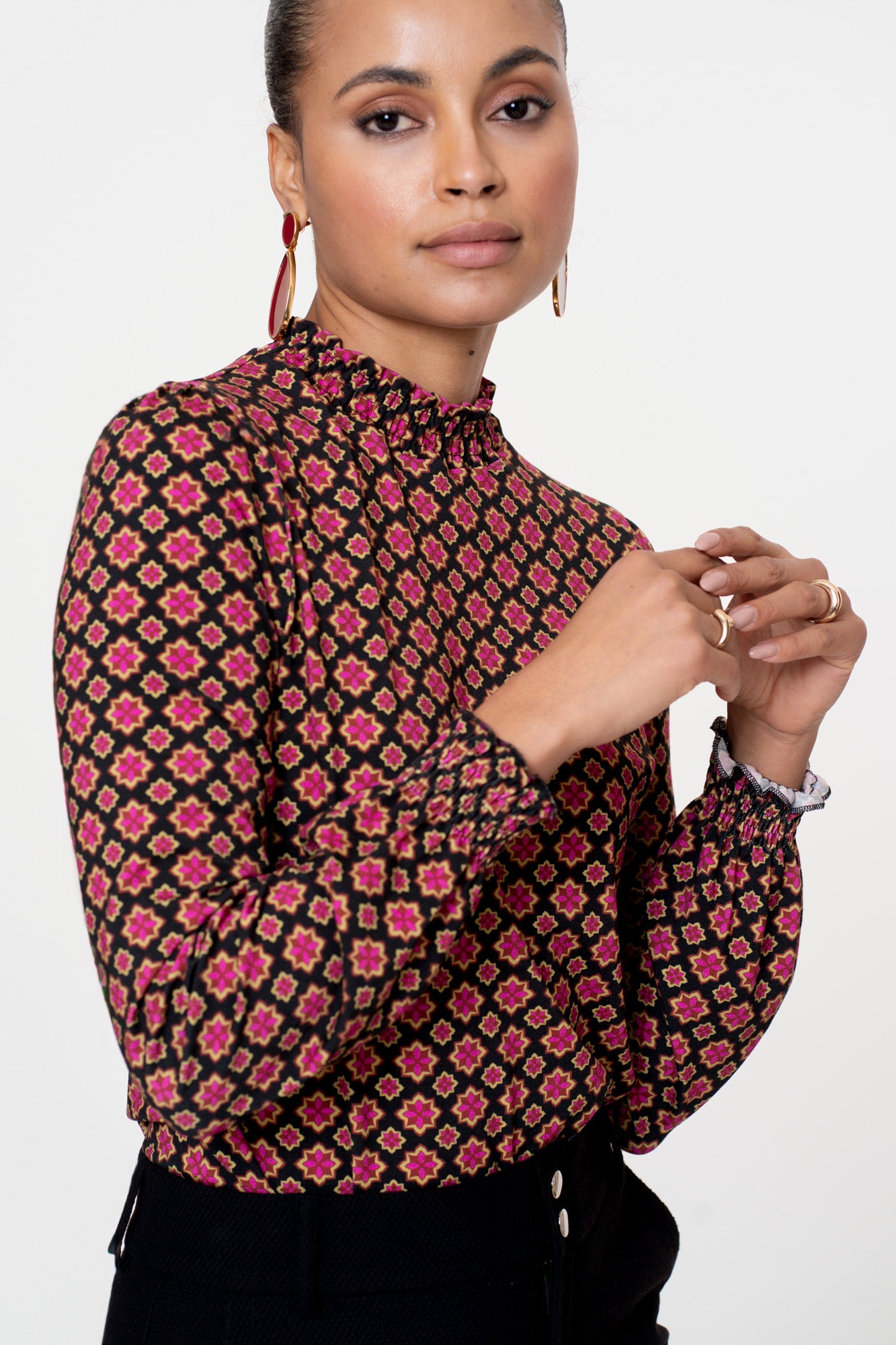 Geisha Damen-Top mit Retro-Sternenmuster