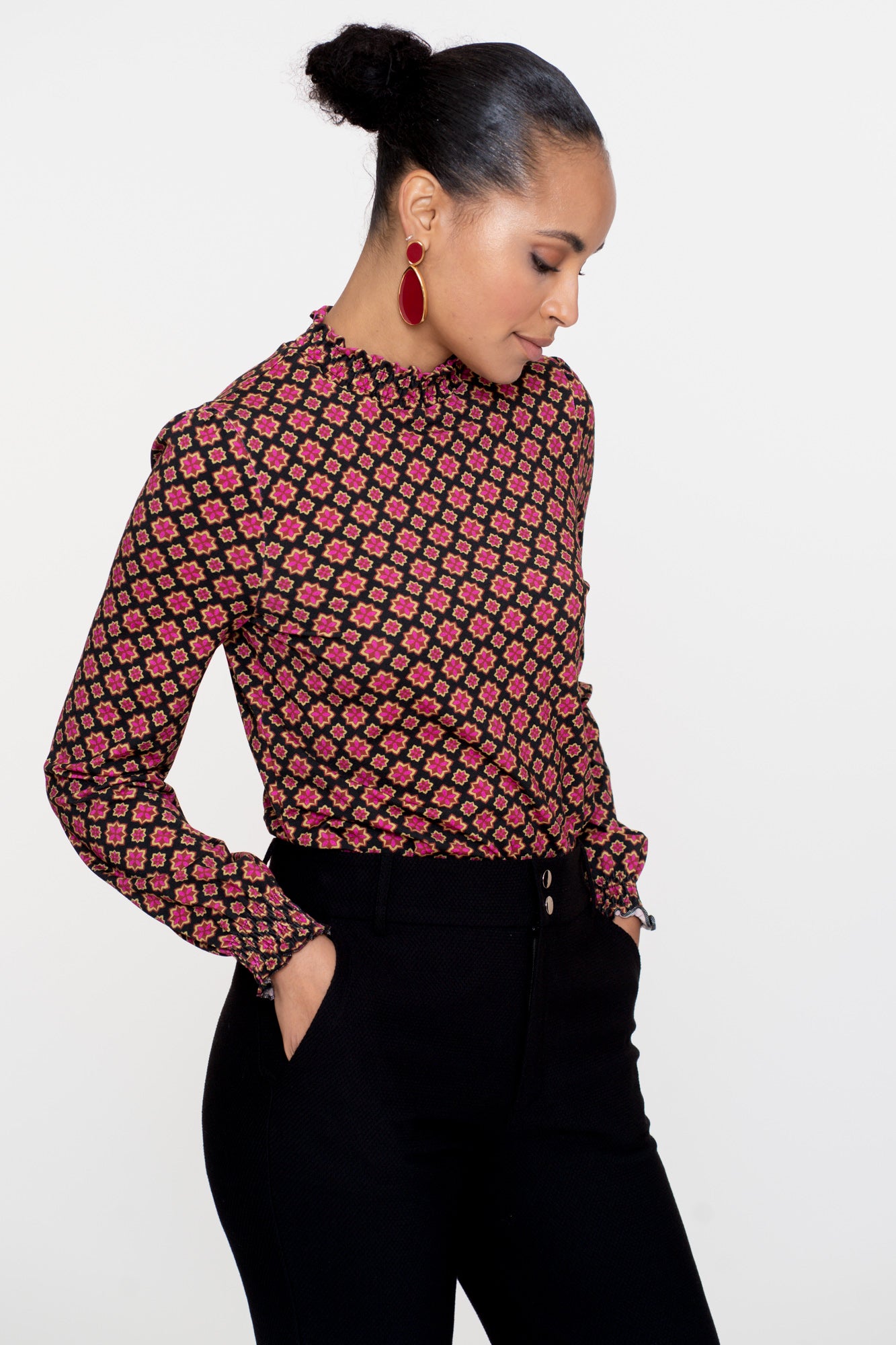 Geisha Damen-Top mit Retro-Sternenmuster