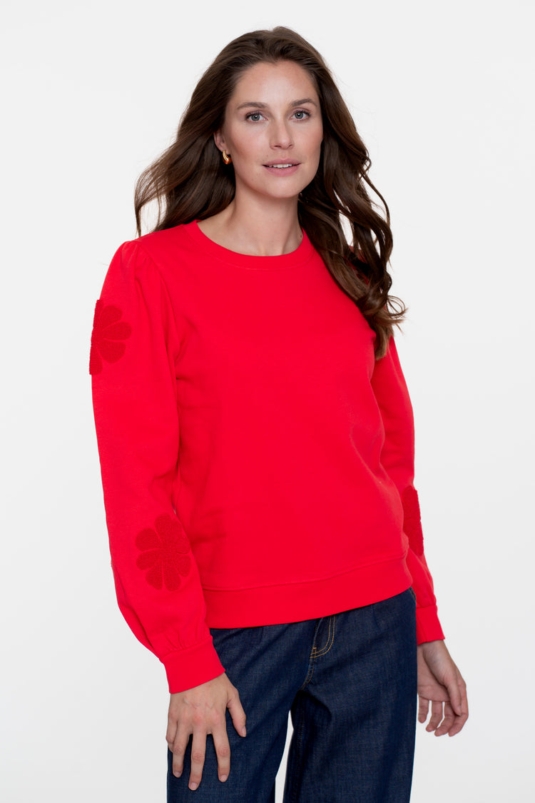 Geisha Damenpullover mit gestickten Blumen